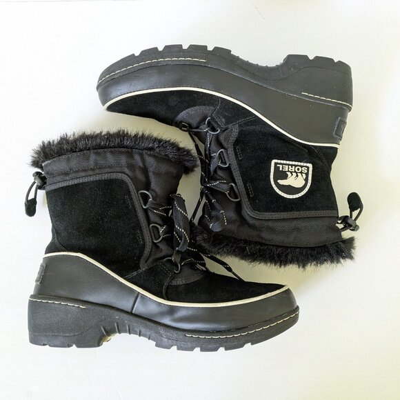 Sorel Tivoli III Waterproof Suede Textile Faux Fur Cuff Black Boot Size 10 - Picture 6 of 16